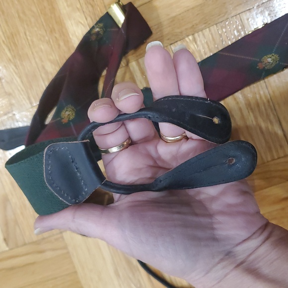 Vintage Polo Ralph Lauren Silk Plaid Crest Brass Leather Suspenders - Picture 16 of 16